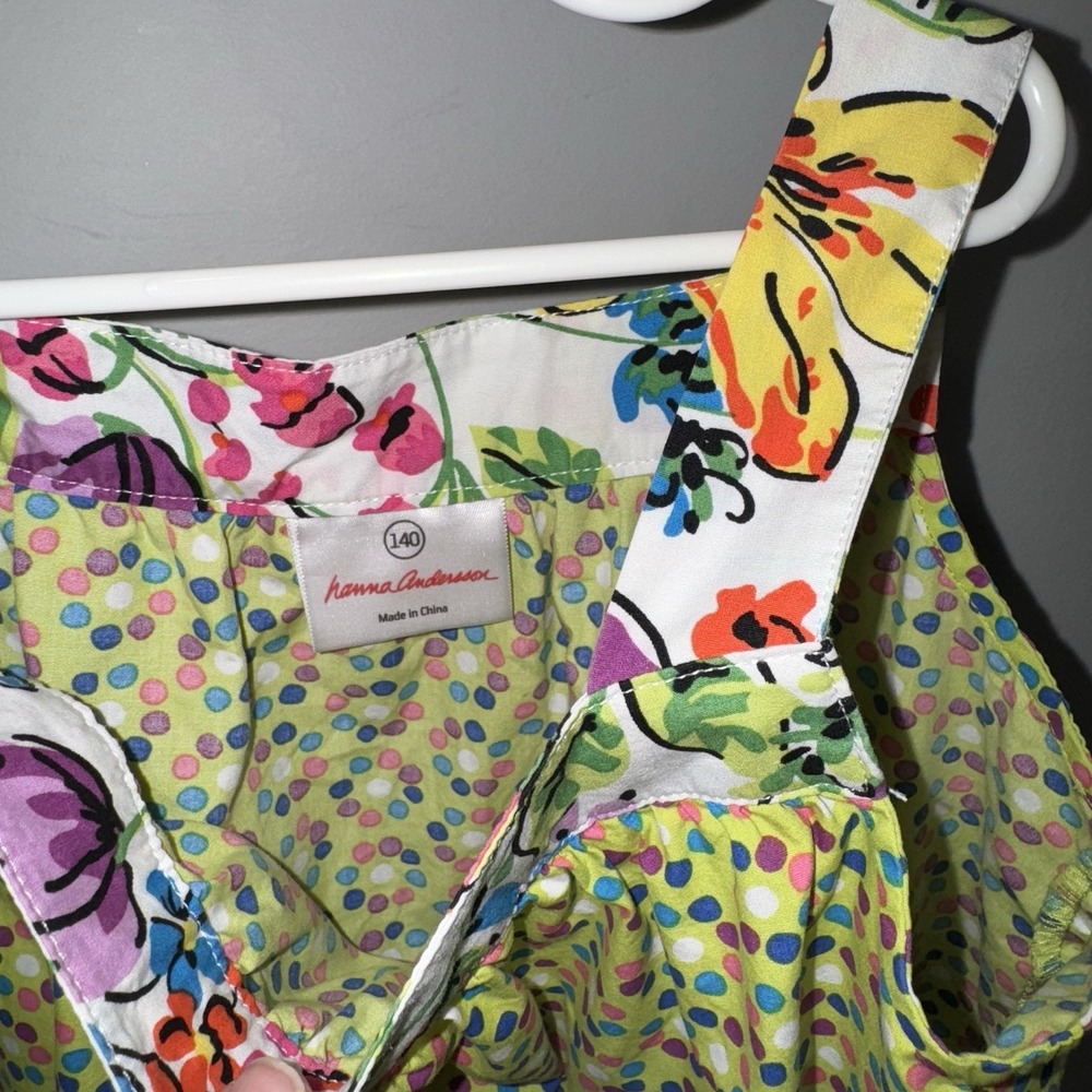 Hanna Andersson Girls Tank Top Polkadot Floral Mixed Material‎ Boxy Sz 140 US 10 - Picture 3 of 9